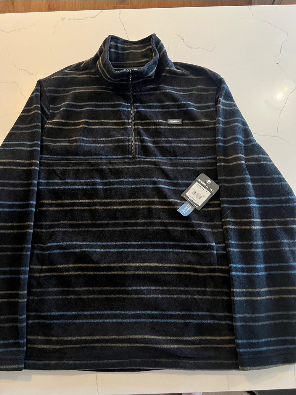 O'Neill Men's Black and blue Striped Quarter-Zip Fleece